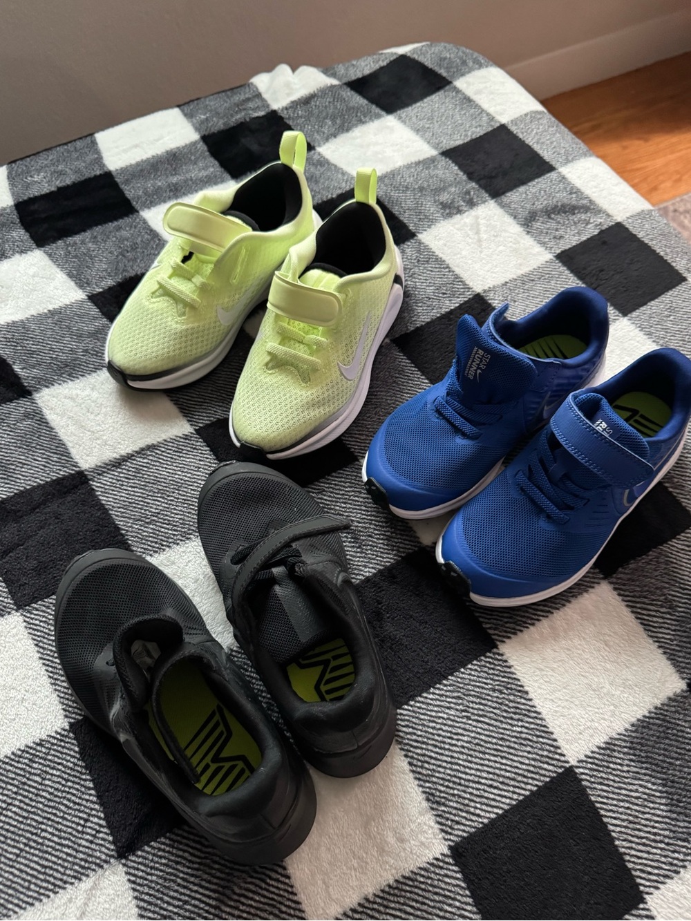 Nike Kids' Lime Green, Blue & Black Athletic Sneakers - 3 Pair Set
